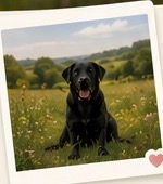 Black dog in a wildflower meadow